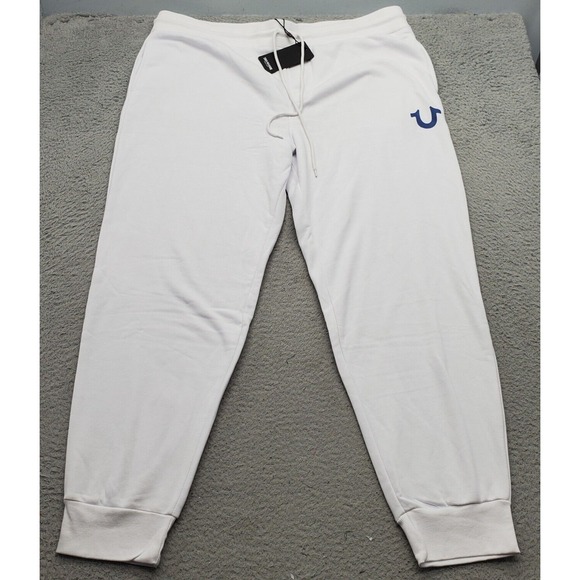 True Religion Jogger Pants Mens 3XL White Elastic Waist Drawstring‎ Swoosh Logo